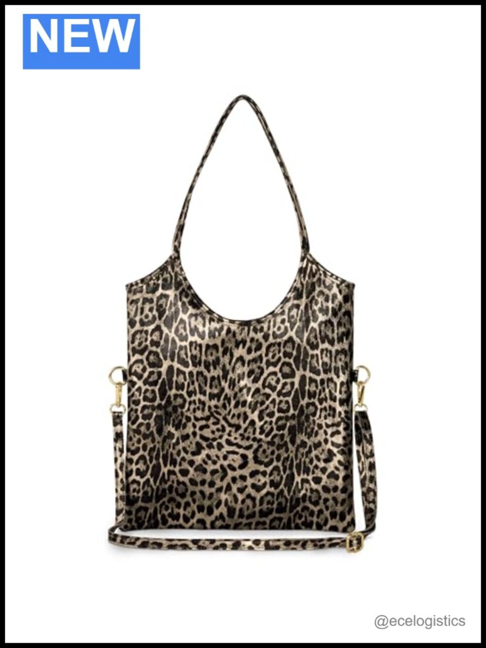Italian Genuine Metallic Suede Tote Bag for Women with Leopard Print & Zipper